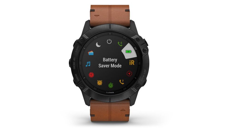 Garmin Fenix 6X Sapphire Multisport GPS Smartwatch, Black DLC w/Brown Leather Band, 010-02157-13