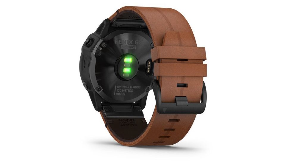Garmin Fenix 6X Sapphire Multisport GPS Smartwatch, Black DLC w/Brown Leather Band, 010-02157-13