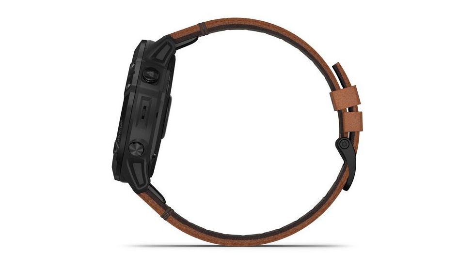 Garmin Fenix 6X Sapphire Multisport GPS Smartwatch, Black DLC w/Brown Leather Band, 010-02157-13