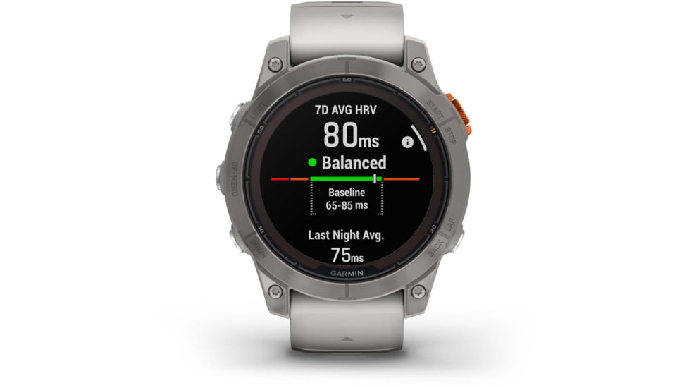 Garmin Fenix 7 ProSapphire Solar Edition Titanium with Fog Gray/Ember Orange Band Watch, 010-02777-20