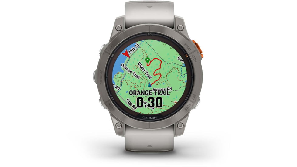 Garmin Fenix 7 ProSapphire Solar Edition Titanium with Fog Gray/Ember Orange Band Watch, 010-02777-20