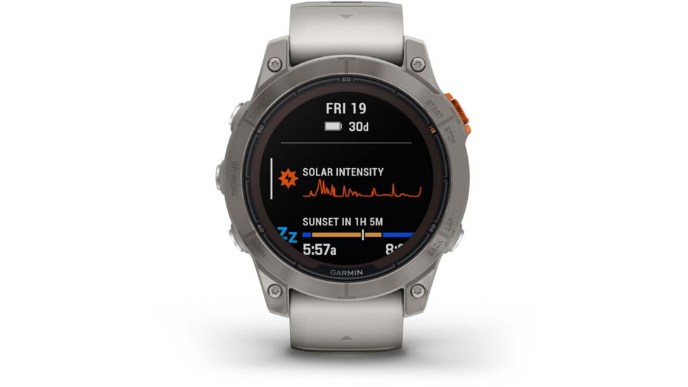 Garmin Fenix 7 ProSapphire Solar Edition Titanium with Fog Gray/Ember Orange Band Watch, 010-02777-20