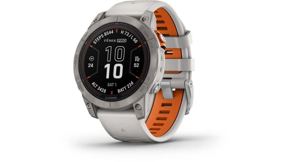 Garmin Fenix 7 ProSapphire Solar Edition Titanium with Fog Gray/Ember Orange Band Watch, 010-02777-20