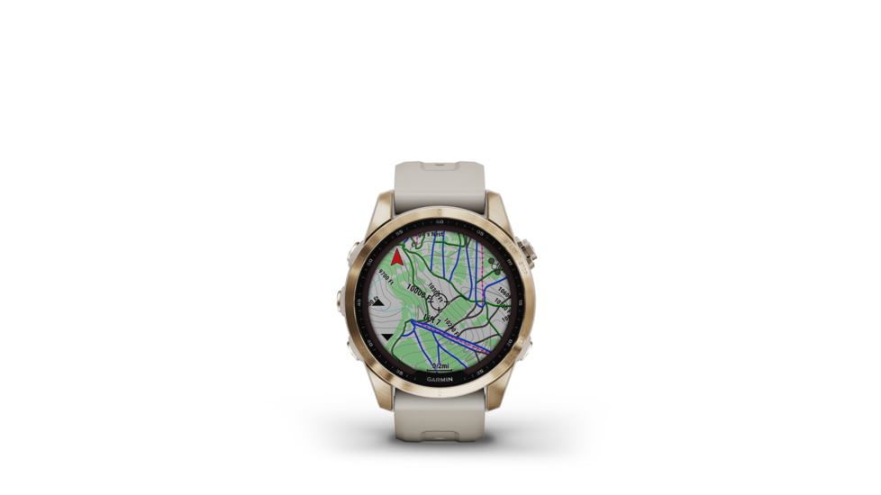 Garmin Fenix 7S Sapphire Solar Watch, Cream Gold Titanium Case, Sand Band, 010-02539-20