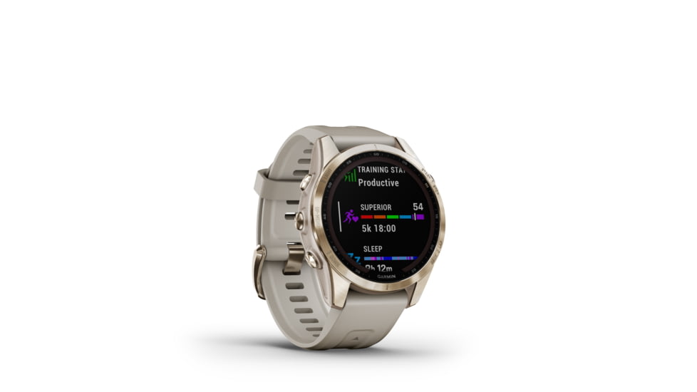 Garmin Fenix 7S Sapphire Solar Watch, Cream Gold Titanium Case, Sand Band, 010-02539-20