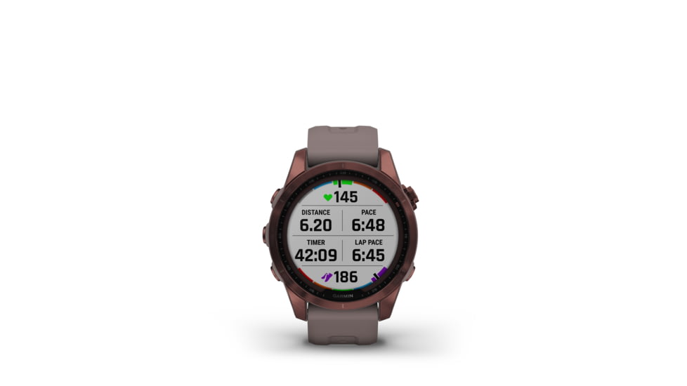 Garmin Fenix 7S Sapphire Solar Watch, Dark Bronze Titanium Case, Shale Gray Band, 010-02539-28