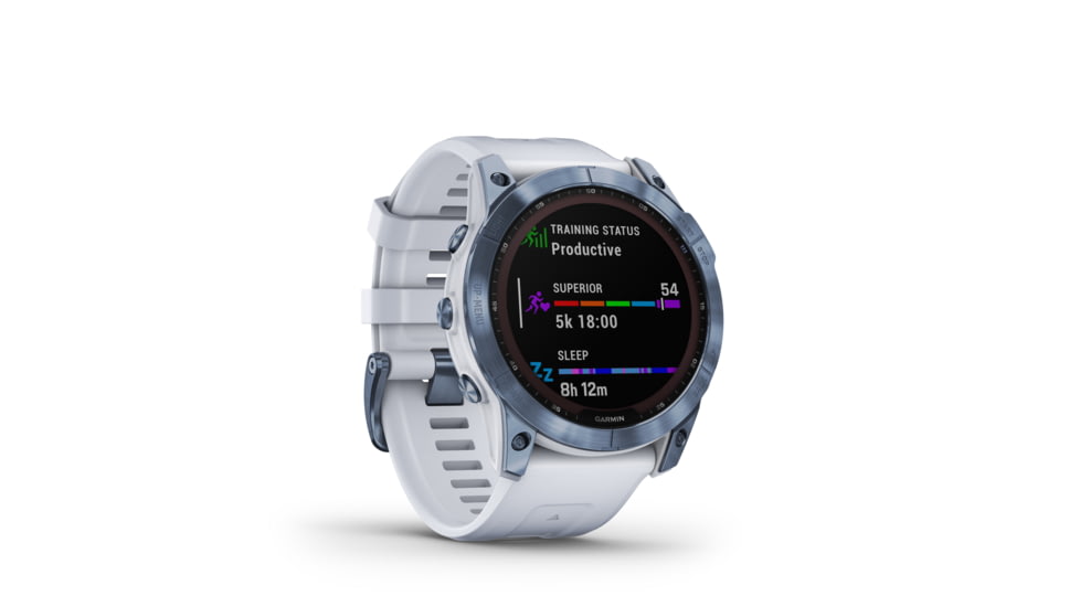 Garmin Fenix 7X Sapphire Solar Watch, Mineral Blue DLC Titanium Case, Whitestone Band, 010-02541-14