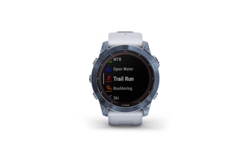 Garmin Fenix 7X Sapphire Solar Watch, Mineral Blue DLC Titanium Case, Whitestone Band, 010-02541-14