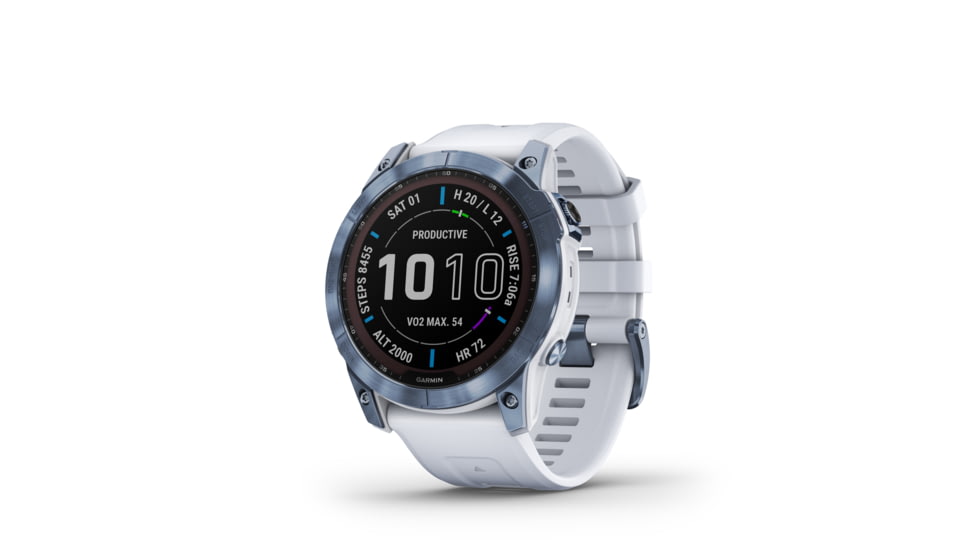 Garmin Fenix 7X Sapphire Solar Watch, Mineral Blue DLC Titanium Case, Whitestone Band, 010-02541-14