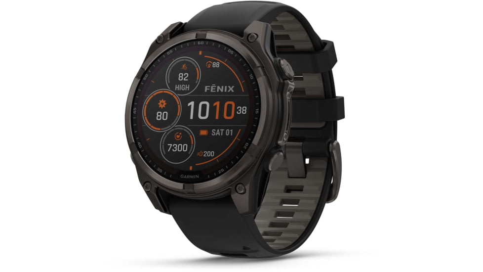 Garmin fenix 8 Sapphire Solar Edition 47mm GPS Watch, Carbon Gray DLC Titanium with Black/Pebble Gray Silicone, 010-02906-10