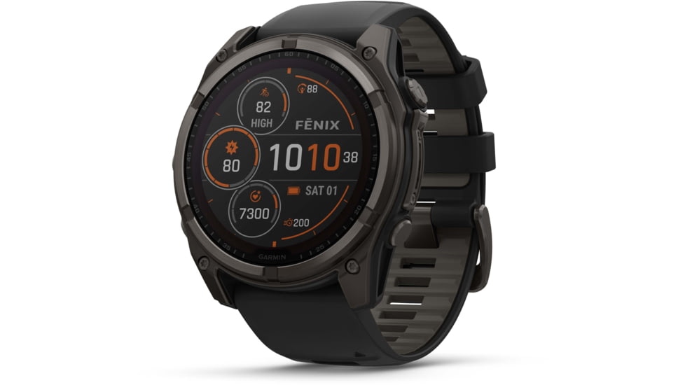Garmin fenix 8 Sapphire Solar Edition 51mm GPS Watch, Carbon Gray DLC Titanium with Black/Pebble Gray Silicone, 010-02907-10