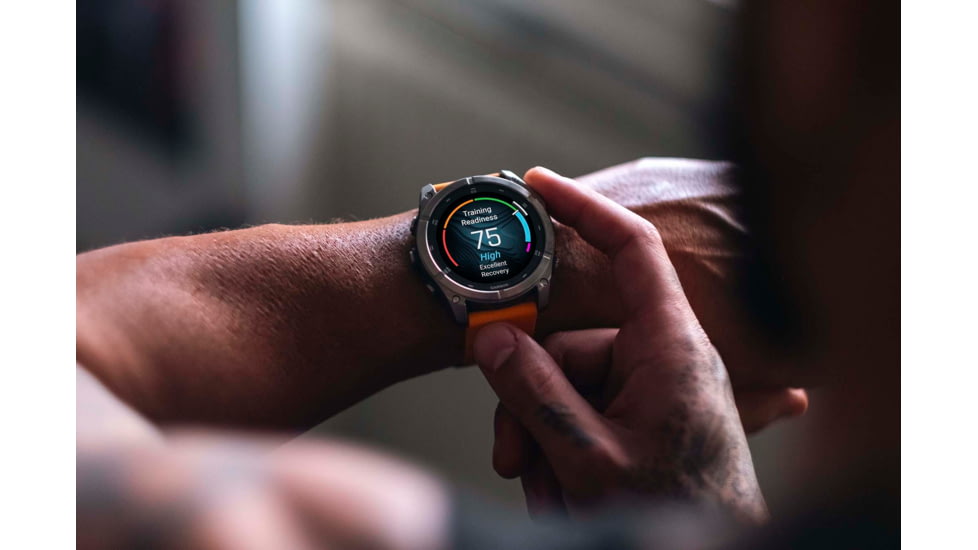 Garmin fenix 8 AMOLED 47mm GPS Watch, Sapphire, Titanium with Spark Orange/Graphite Silicone Band, 010-02904-10