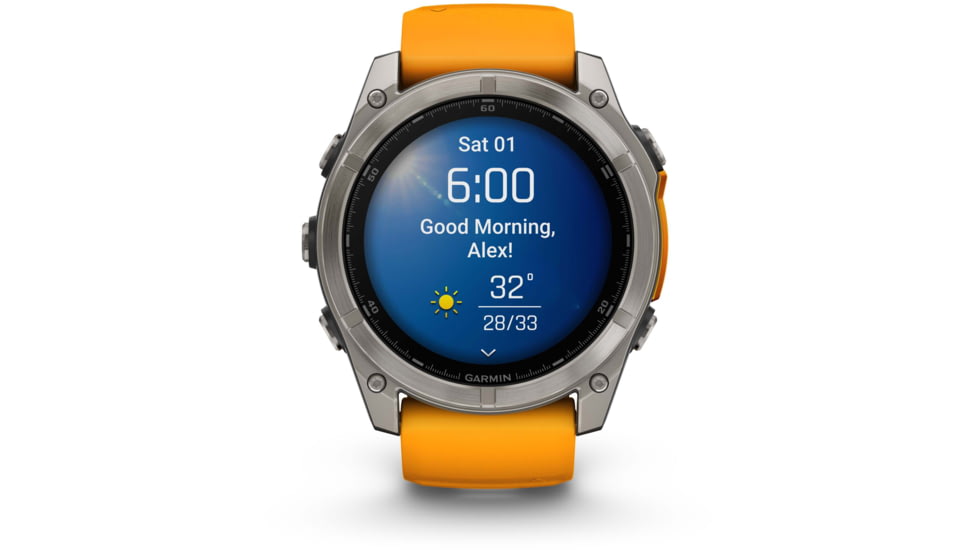 Garmin fenix 8 AMOLED 51mm GPS Watch, Sapphire, Titanium with Spark Orange/Graphite Silicone Band, 010-02905-10