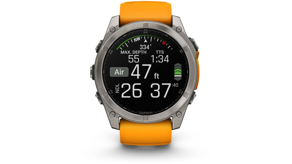 Garmin fenix 8 AMOLED 51mm GPS Watch, Sapphire, Titanium with Spark Orange/Graphite Silicone Band, 010-02905-10