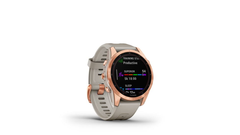 Garmin Fenix7S Solar Watch, Rose Gold Case, Light Sand Band, 010-02539-10