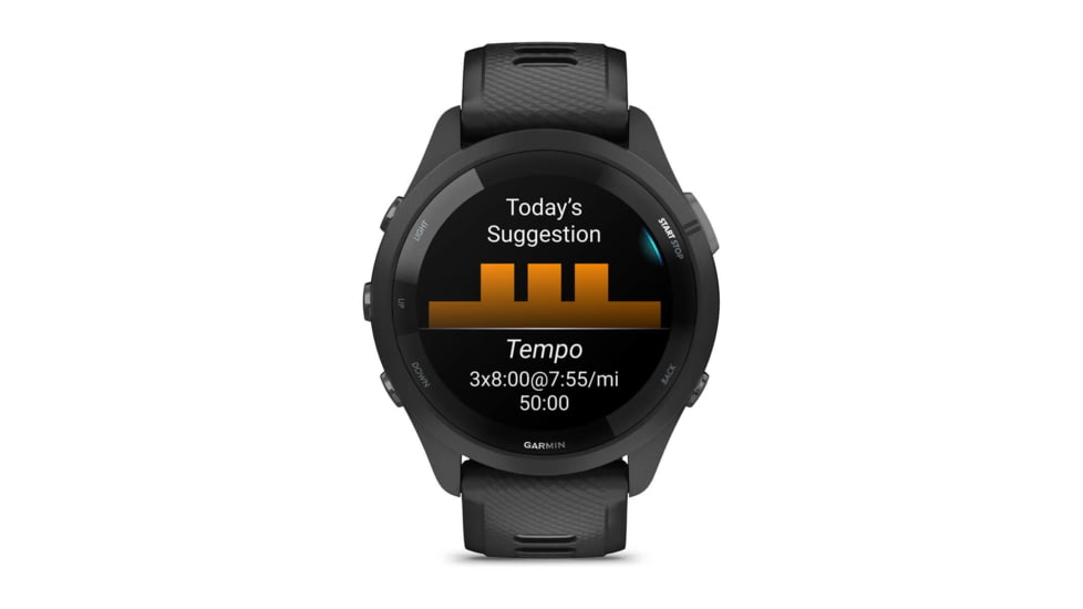 Garmin Forerunner 265 Watch, Black Bezel and Case w/ Black/Powder Gray Silicone Band, 010-02810-00