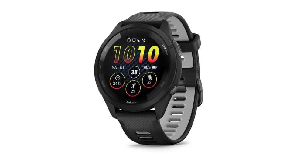 Garmin Forerunner 265 Watch, Black Bezel and Case w/ Black/Powder Gray Silicone Band, 010-02810-00
