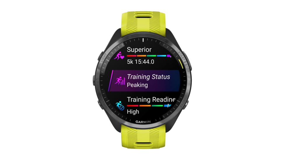 Garmin Forerunner 965, Carbon Gray DLC Titanium Bezel w/ Black Case and Amp Yellow/Black Silicone Band, 010-02809-02