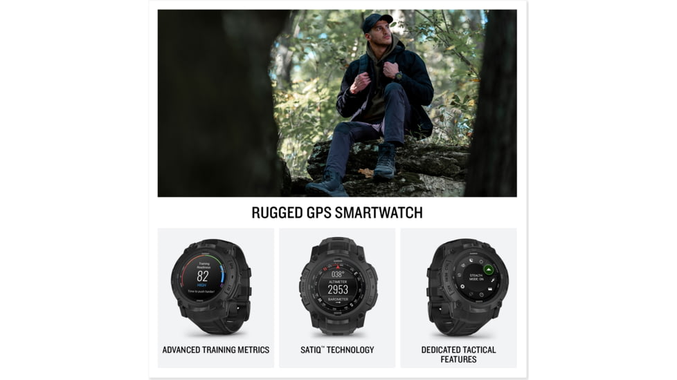 Garmin Instinct 3 Amoled Tactical Watch, Black, 50mm, Polymer/Aluminum, Black, Silicone, 010-03020-50