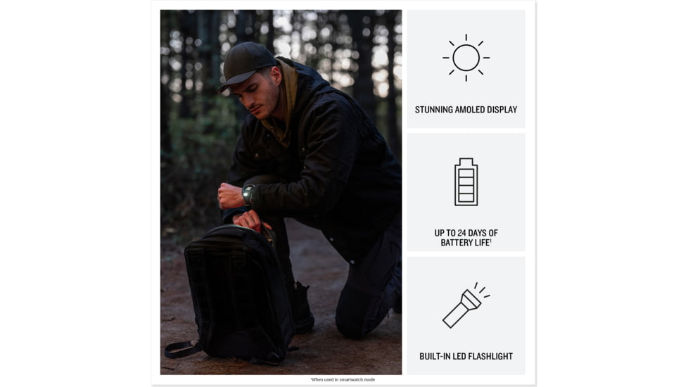 Garmin Instinct 3 Amoled Tactical Watch, Black, 50mm, Polymer/Aluminum, Black, Silicone, 010-03020-50