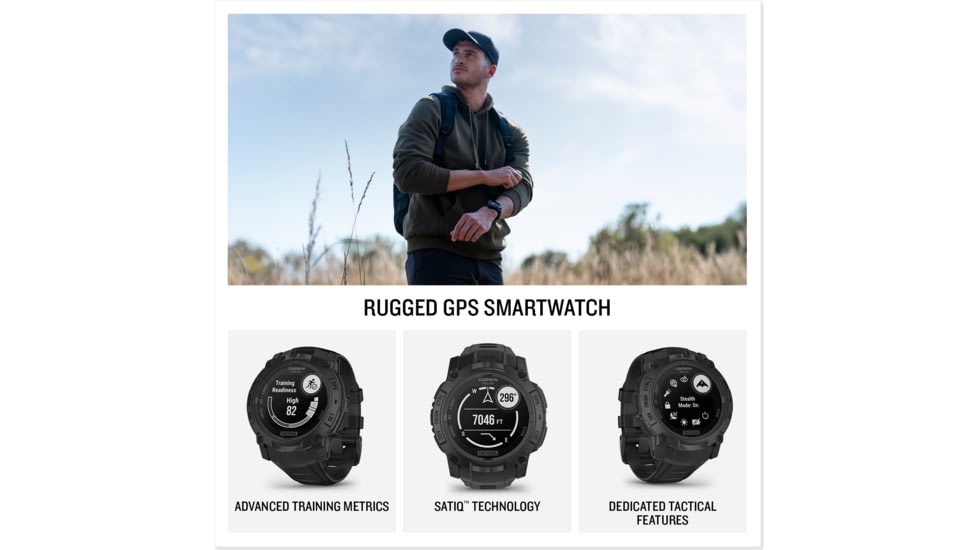 Garmin Instinct 3 Solar Tactical Watch, Black, 45mm, Polymer/Aluminum, Black, Silicone, 010-02934-50