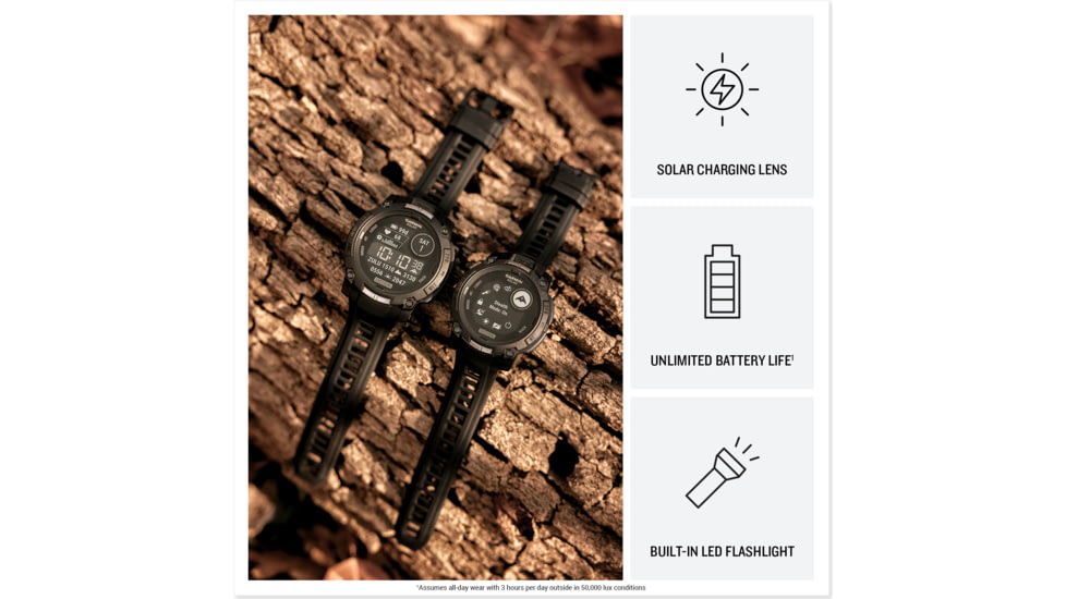 Garmin Instinct 3 Solar Tactical Watch, Black, 45mm, Polymer/Aluminum, Black, Silicone, 010-02934-50