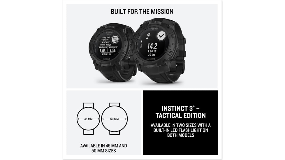 Garmin Instinct 3 Solar Tactical Watch, Black, 45mm, Polymer/Aluminum, Black, Silicone, 010-02934-50