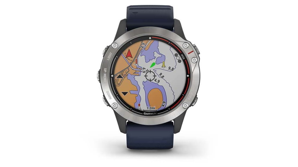 Garmin Quatix 6 Watch 47mm, w/Captain Blue Band, Gray, 010-02158-90