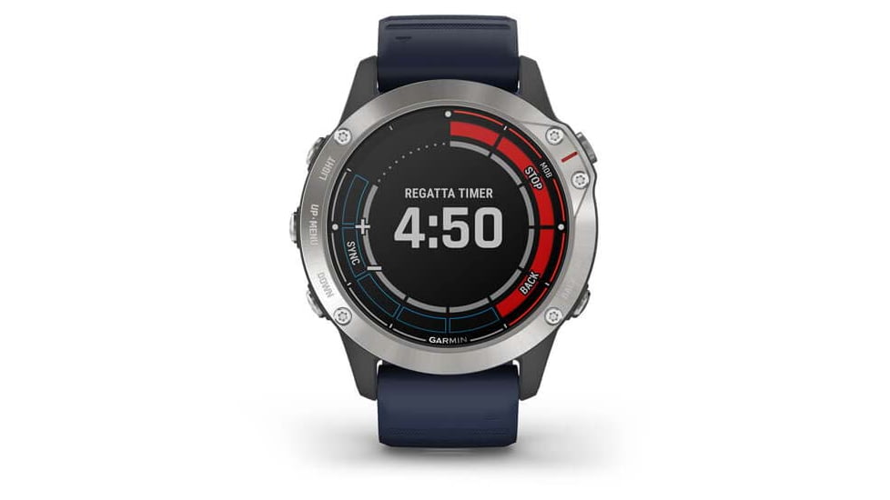 Garmin Quatix 6 Watch 47mm, w/Captain Blue Band, Gray, 010-02158-90