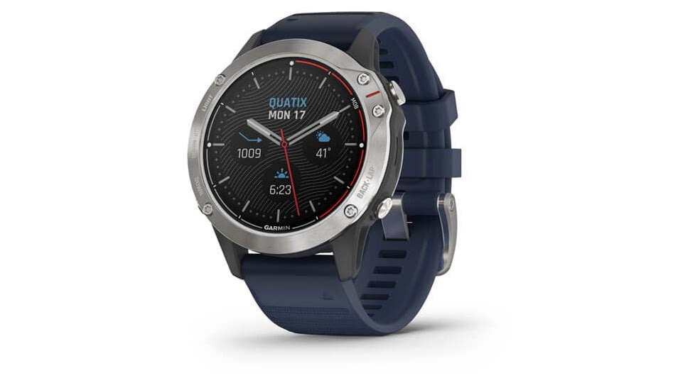 Garmin Quatix 6 Watch 47mm, w/Captain Blue Band, Gray, 010-02158-90