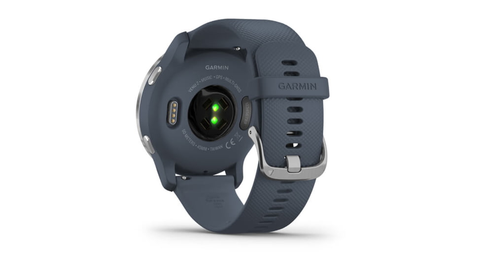 Garmin Venu 2 Watch, Silver Stainless Steel Bezel with Granite Blue Case and Silicone Band, Silver/Blue Granite, 010-02430-00