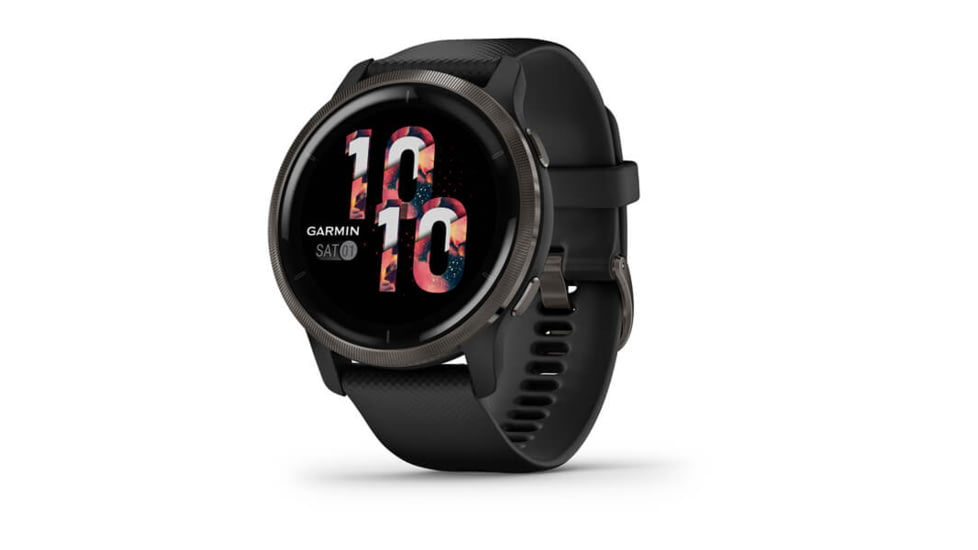 Garmin Venu 2 Watch, Slate Stainless Steel Bezel with Black Case and Silicone Band, Slate/Black, 010-02430-01