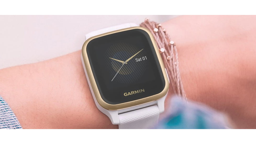 Garmin Venu SQ GPS Smartwatch, Light Gold Aluminum Bezel with White Case and Silicone Band, 010-02427-01