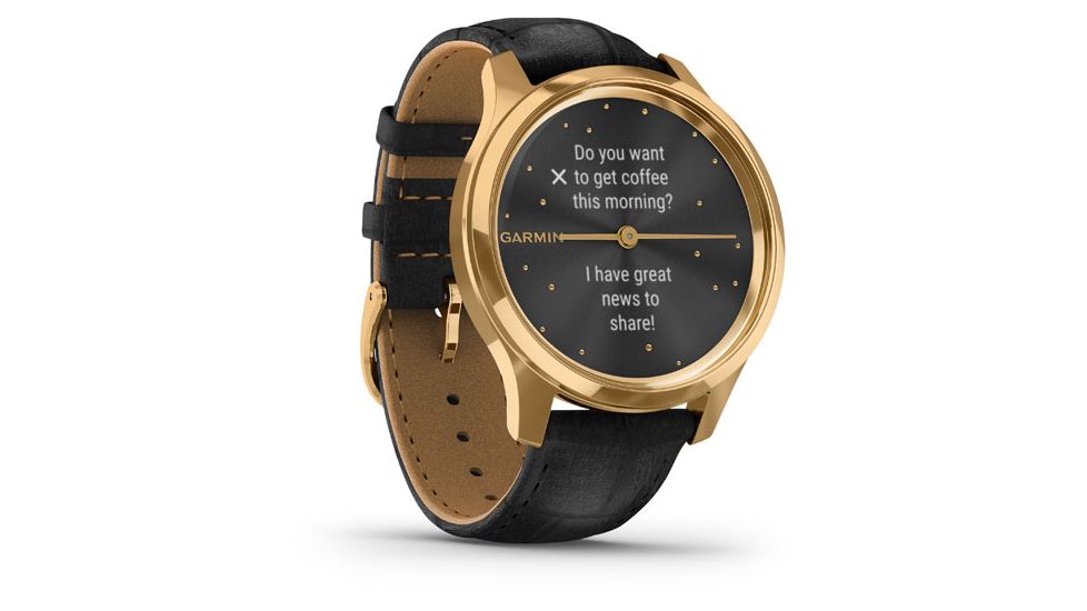 Garmin Vivomove 3 Luxe Hybrid Smartwatch w/Leather Band, 24K Gold/Black, 010-02241-02