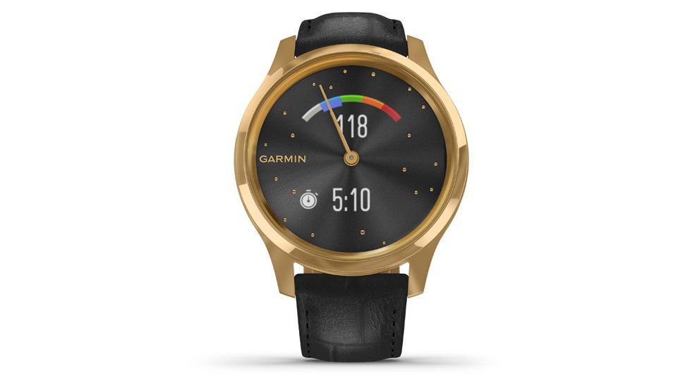 Garmin Vivomove 3 Luxe Hybrid Smartwatch w/Leather Band, 24K Gold/Black, 010-02241-02