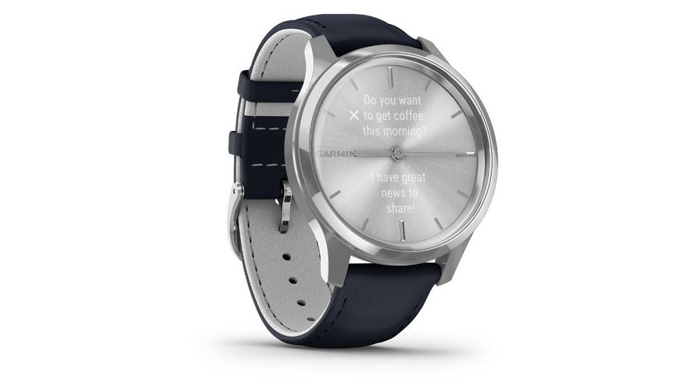 Garmin Vivomove 3 Luxe Hybrid Smartwatch w/Leather Band, Navy/Silver, 010-02241-00