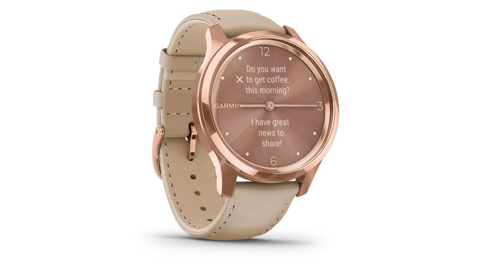 Garmin Vivomove 3 Luxe Hybrid Smartwatch w/Leather Band, Rose Gold/Light Sand, 010-02241-01