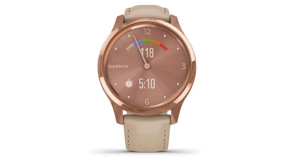 Garmin Vivomove 3 Luxe Hybrid Smartwatch w/Leather Band, Rose Gold/Light Sand, 010-02241-01