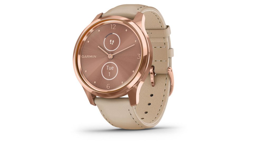 Garmin Vivomove 3 Luxe Hybrid Smartwatch w/Leather Band, Rose Gold/Light Sand, 010-02241-01