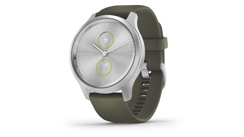 Garmin Vivomove 3 Style Hybrid Smartwatch w/Silicone Band, Moss Green/Silver, 010-02240-01