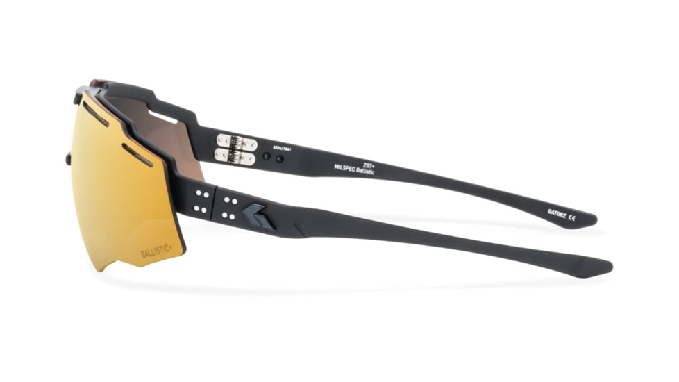 Gatorz Blastshield B2 Sunglasses, Black, Matte Black Logo, MilSpec Ballistic, Rose, Gold Mirror w/ Anti-Fog, ANSI Z87.1, Black, One Size, 841235127182