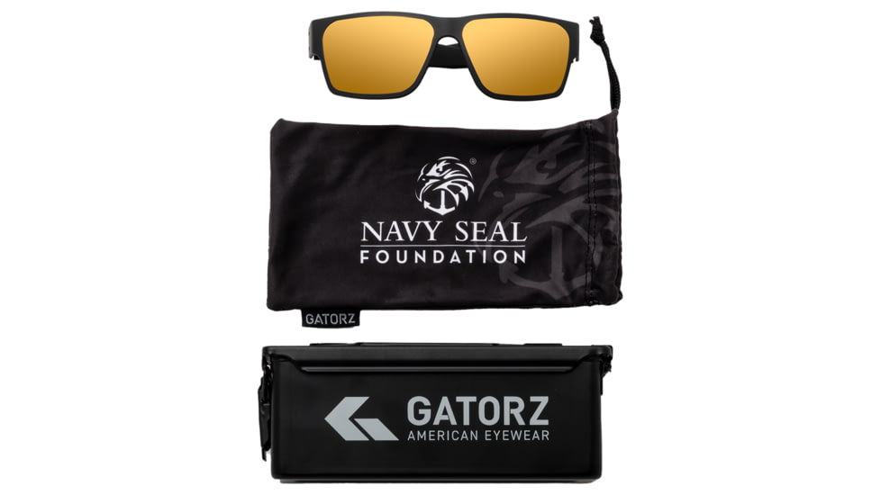 Gatorz Navy SEAL Foundation Delta Sunglasses, Black Frame with Black Logo, Rose Polarized Lens with Gold Mirror, GZ-50-089