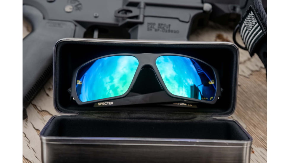 Gatorz Specter Sunglasses, Cerakote Black Frame, Smoke Polarized w/Blue Mirror Lens, GZ-08-421