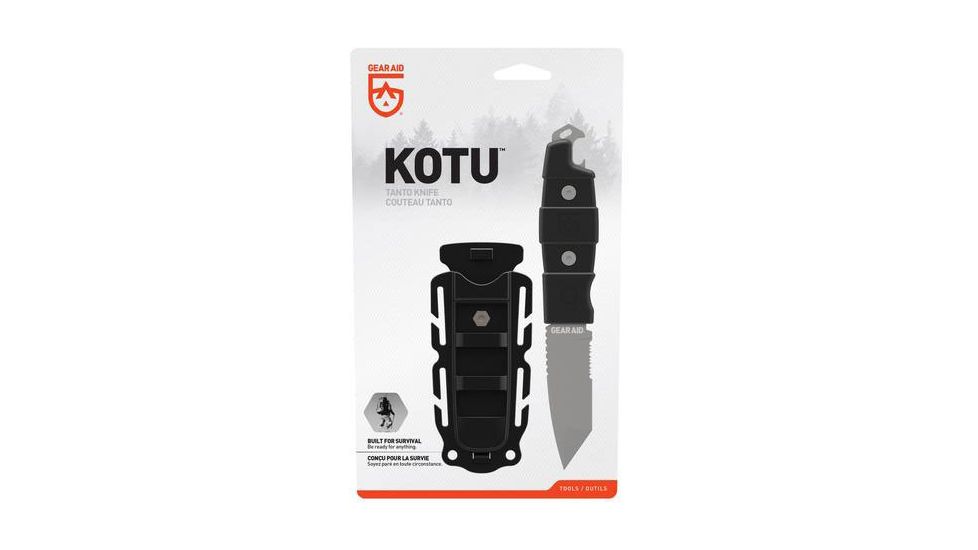 Gear Aid Kotu Tanto Survival Knife w/ Quick Release Sheath and Removable Belt Clip, Titanium-coated 3in Blade, Acetal Handle, Black MCN 62040