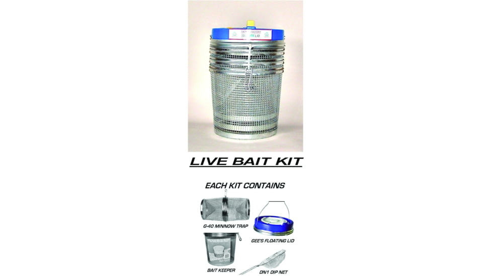 Gees Floating Complete Bait Kit With Trap Bait Keeper Lid &amp; Net, Assorted lid colors, G-40KIT