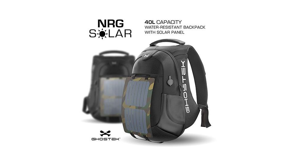GHOSTEK NRG Solar Backpack, Black, Black, 1 Year Mfg Warranty, GHO-98590