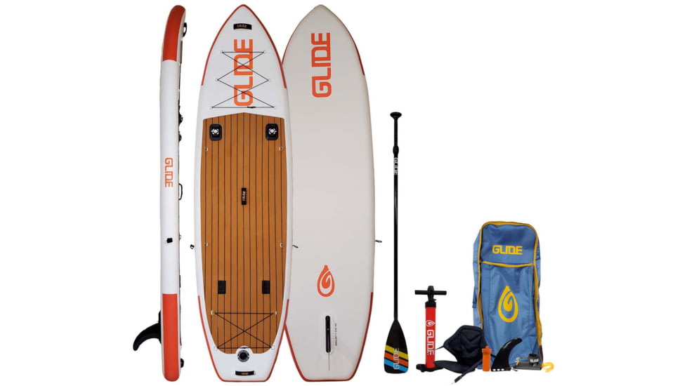 Glide Angler Inflatable Paddle Board, White/Brown/Red, 11ft X 36in X 6in, o2-ANGL