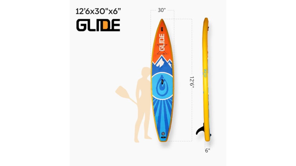 Glide Quest Inflatable Paddle Board, Blue/Orange/Yellow, 12ft 6inX 30in X 6in, o2-QEST