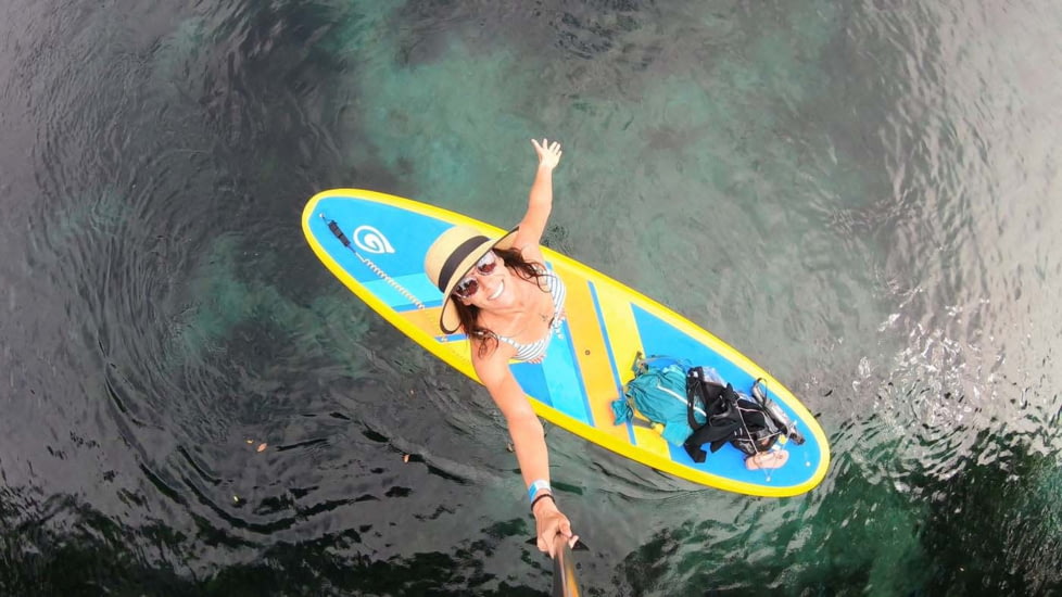 Glide Retro Inflatable Paddle Board, Blue/Yellow, 10ft 6 X 33in X 6in, o2-RET-BL