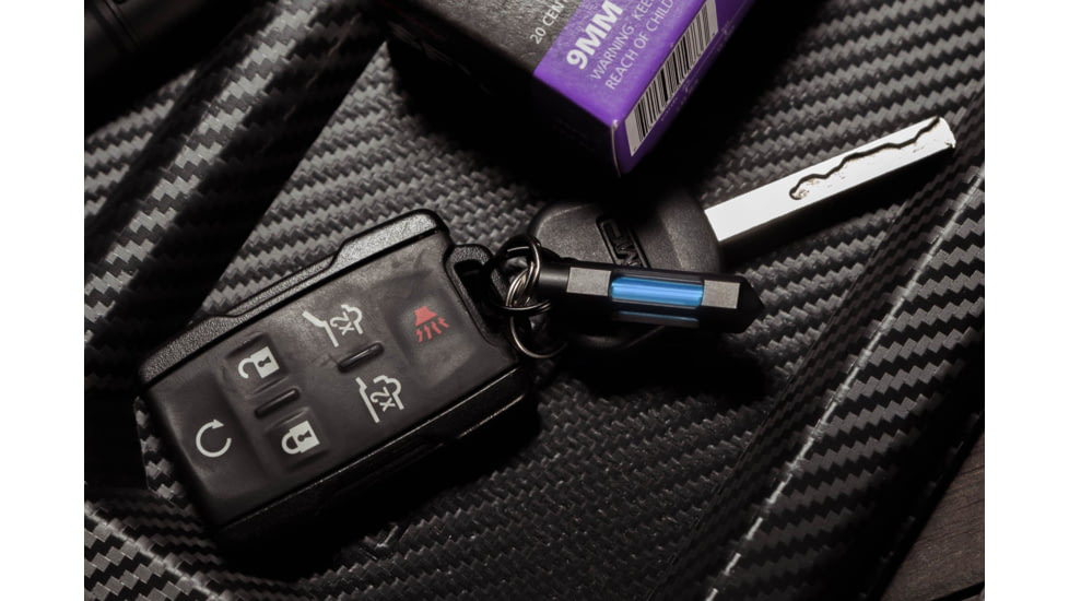 Glow Rhino Fob, Matte Black Steel with Blue Tritium, FOB-001-MB-XB